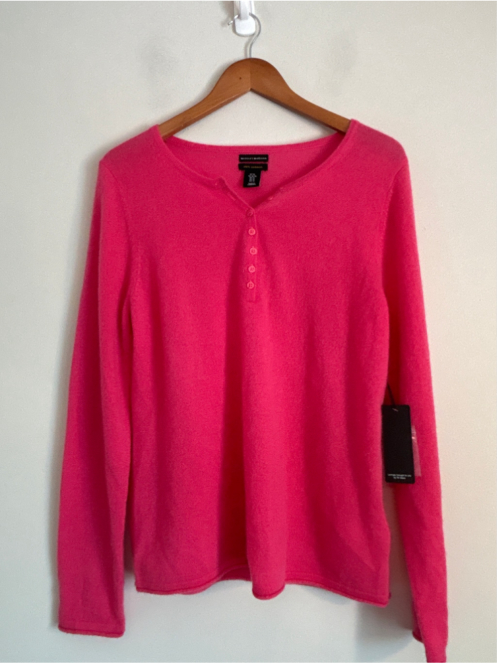 Mercer & Madison 100% Cashmere Henley Sweater Pink Womens XL Career Preppy